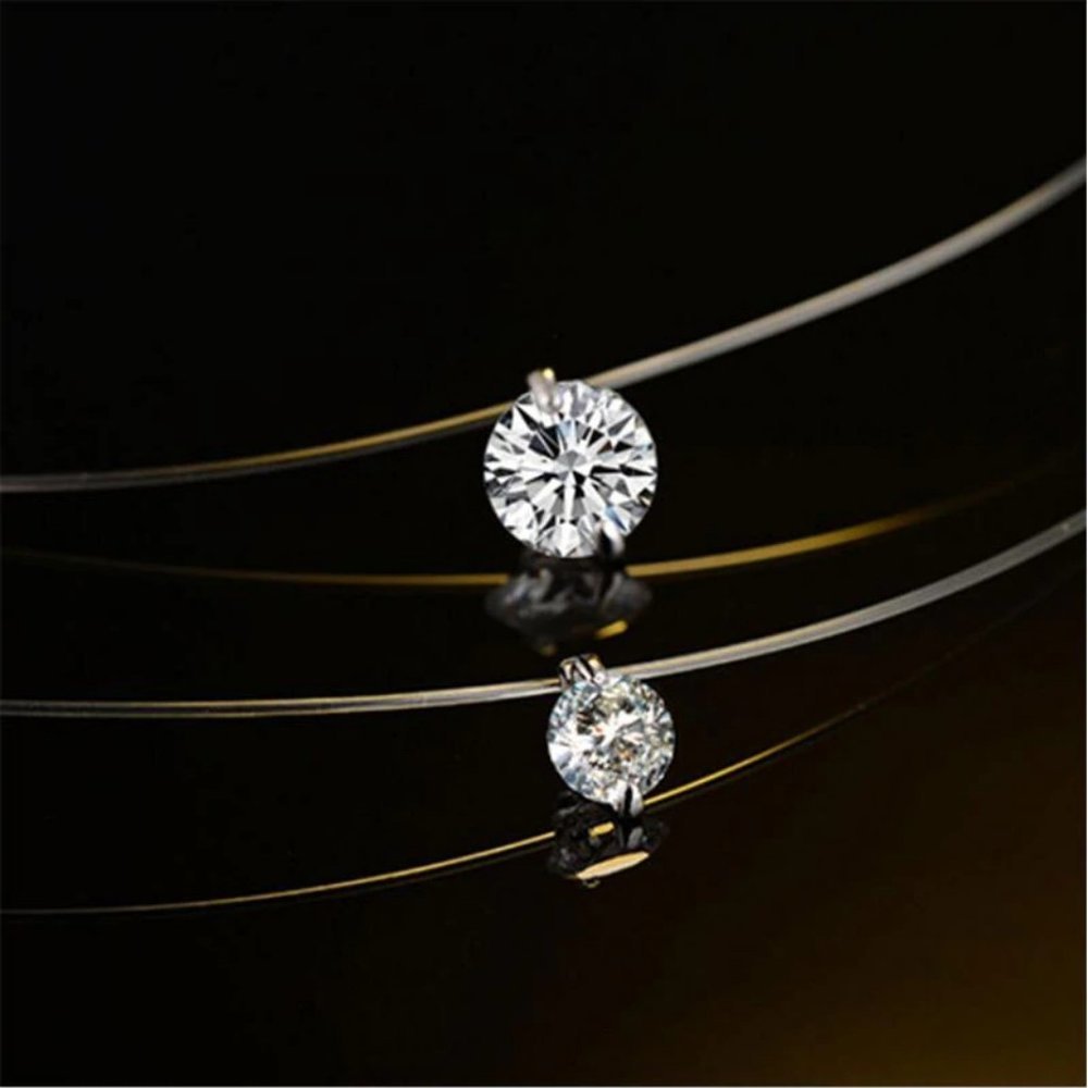 NEW 2CT Solitaire Diamond Invisible Chain Necklace - Picture 3 of 8